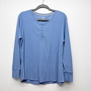 Blue Mountain Ribbed Thermal Henley Women XL Minimalist Baselayer Cotton Stretch